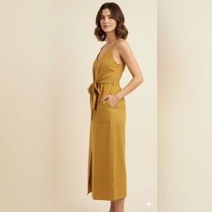 Mustard Pleated Sundress with V-Neckline